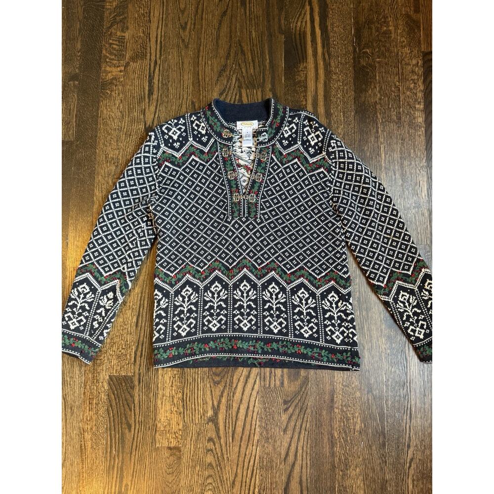 Talbots Vintage Knit 100% Cotton Holiday Sweater Embroidered S Petite